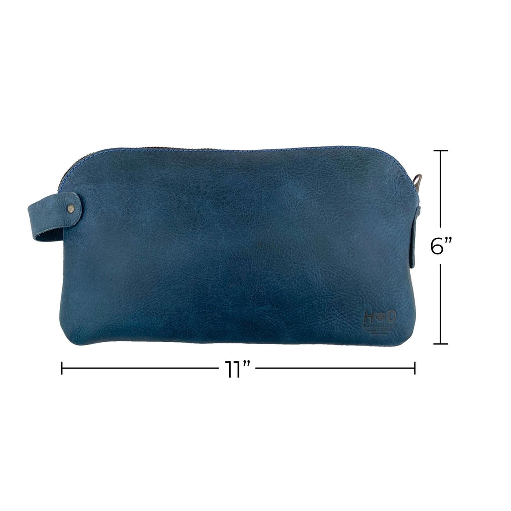 Hide & Drink, Large Rustic All Purpose Dopp Kit Utility Bag for Cords & Chargers, Travel Bag, Multi - Purpose Bag, Full Grain Leather, Handmade, Slate Blue