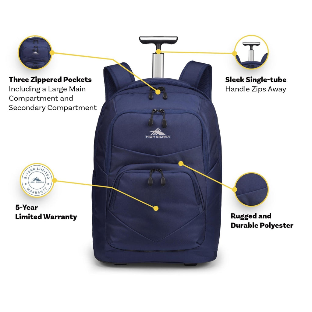High Sierra Freewheel Pro Wheeled Backpack with 360 Degree Reflectivity, Adjustable Handle, Large Main Compartment, and Laptop Sleeve, Aquamarine