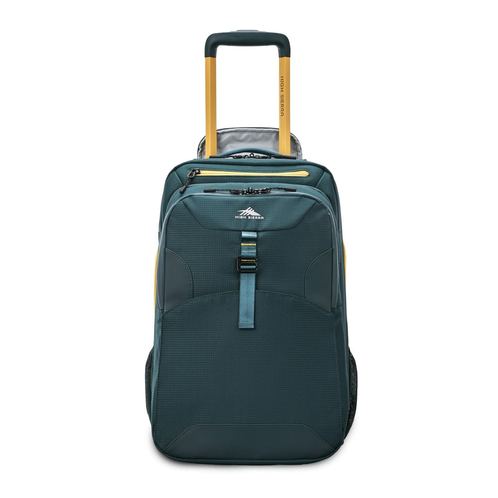 High Sierra Hi-Life 3-in-1 Convertible Wheeled Backpack - Features Removable Daypack, Stack-It Strap, Adjustable Handle, Fleeced Pocket For Scratch Protection, Dual Water Bottle Pockets - Green/Yellow
