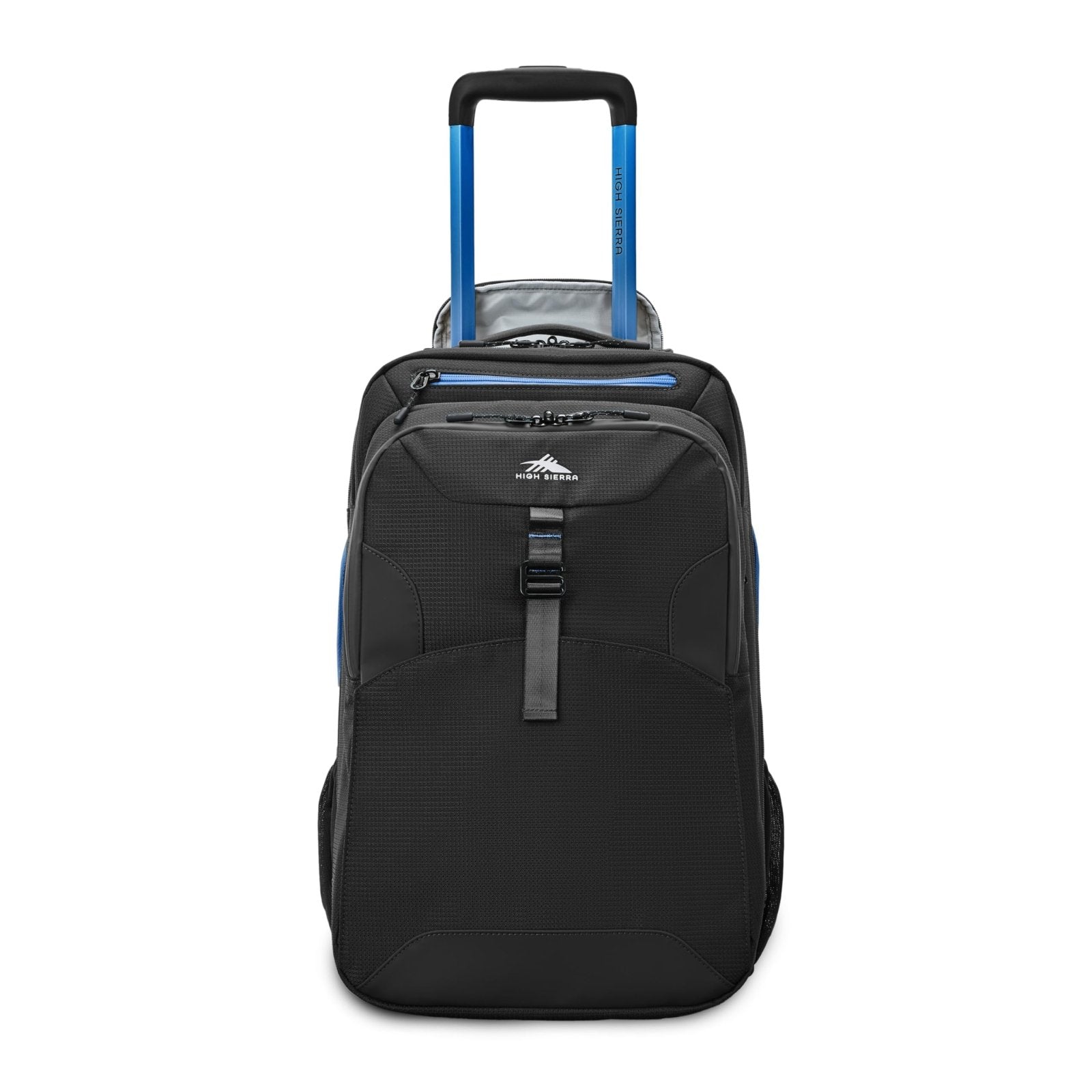 High Sierra Hi-Life 3-in-1 Convertible Wheeled Backpack - Features Removable Daypack, Stack-It Strap, Adjustable Handle, Fleeced Pocket For Scratch Protection, Dual Water Bottle Pockets - Black/Blue