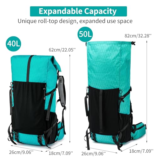 Hiking Backpack,40L to 50L Extra Large Capacity Hiking Bag,Internal Frame Camping Backpack,Upgraded X-PAC Lightweight Sport Daypack Travel Backpack Fit For Mountain Climbing Camping(Peacock Green)