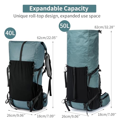 Hiking Backpack,40L to 50L Extra Large Capacity Hiking Bag,Internal Frame Camping Backpack,Upgraded X-PAC Lightweight Sport Daypack Travel Backpack Fit For Mountain Climbing Camping(Grey Green)
