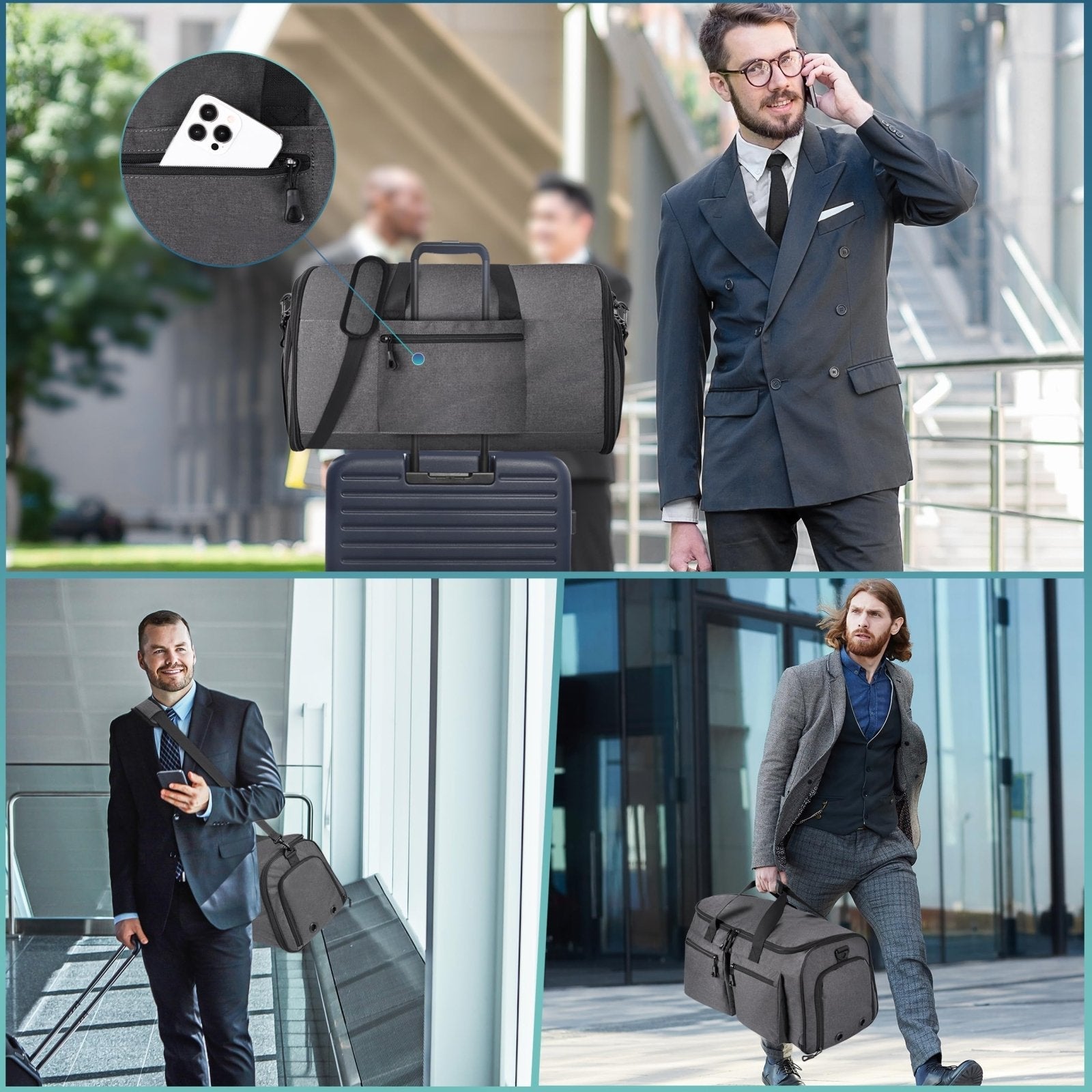 HILOMON Convertible Duffle Bags for Travel Carry On Suit Duffle Bags with Shoulder Strap 2 in 1 Hanging Garment Duffle Bag for Men Women (Gray Mesh Storage)