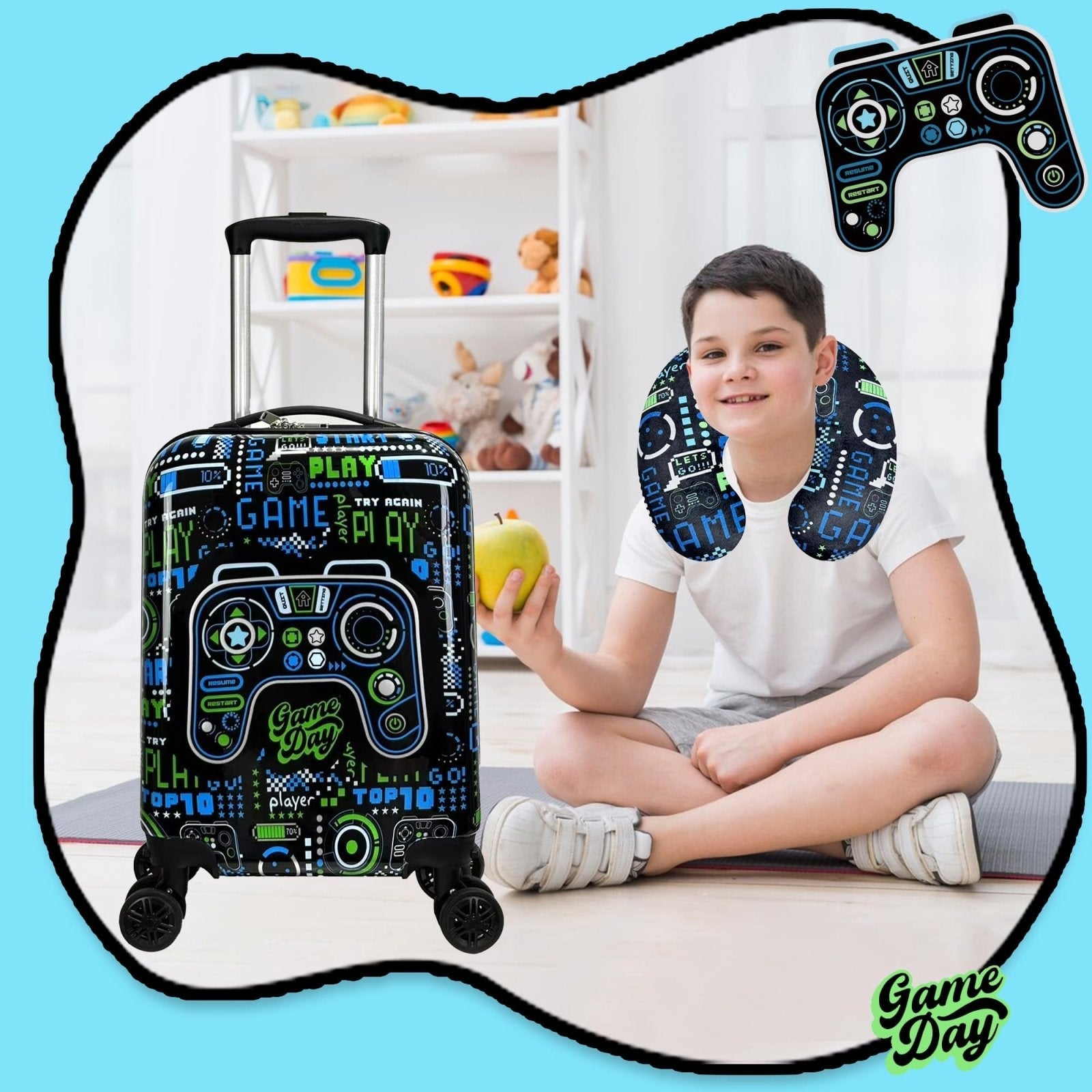 Homskiii Kids Suitcase Set for Boys Hardside Luggage with Spinner Wheels 2 Piece 16inch Toddler Suitcase for Boys Travel Carry on Luggage Airline Approved