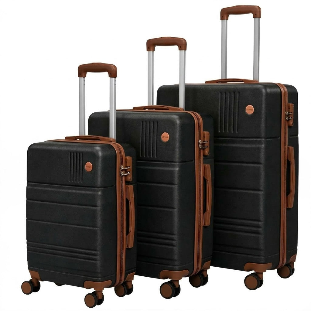 Hoteel Luggage Sets 3 Piece, 4-Year Warranty, Carry-On Luggage with Dual-Spinner Wheels, PC+ABS Hardside Suitcase Set with TSA Lock, Large Checked Travel Suitcases, Black(20/24/28)