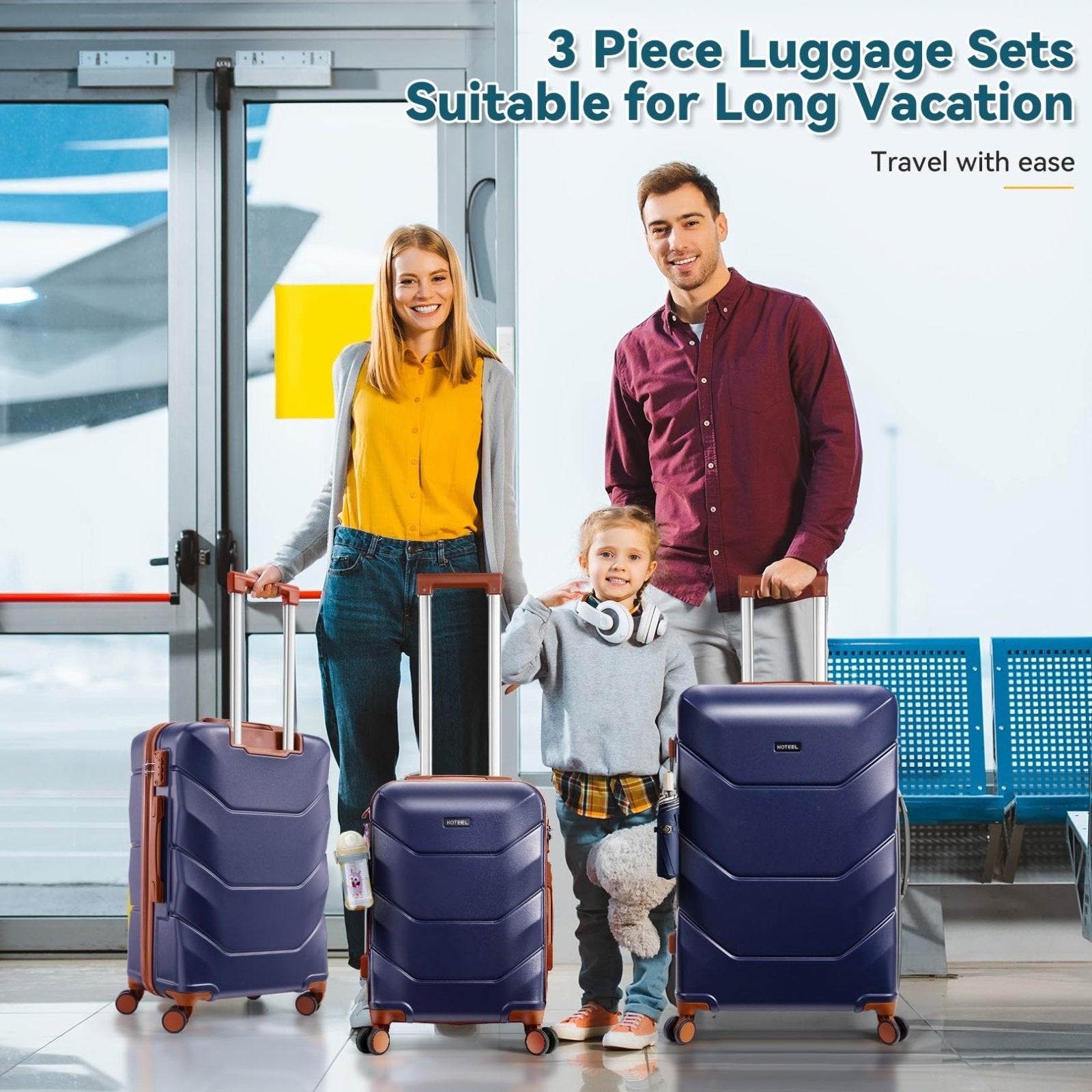 Hoteel Luggage Sets 3 Piece, 4 - Year Warranty, Durable Suitcase Set with Spinner Wheels, ABS Hard Shell Lightweight Luggage with TSA Lock, Large Checked Travel Suitcases, Dark Blue(20/24/28)
