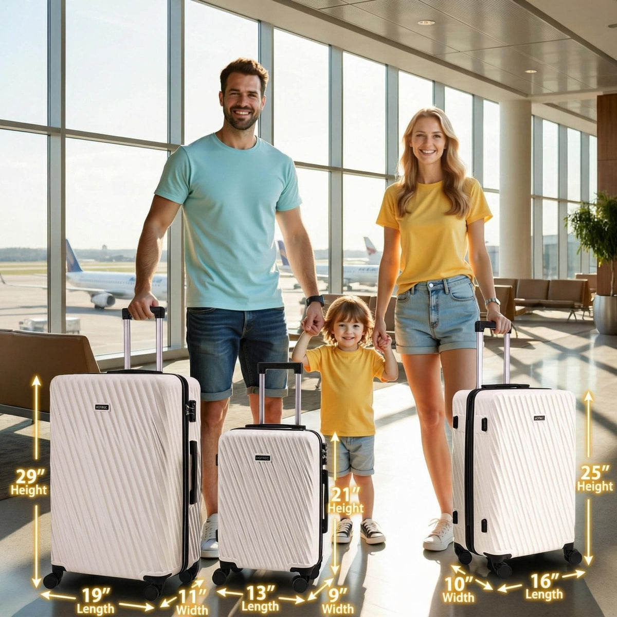 Hoteel Luggage Sets 3 Piece Hardside, 4 - Year Warranty, Luggage Set with Spinner Wheels, TSA Lock, Wet/Dry Separation Compartment, Lightweight Carry on Luggage, 20"/24"/28" Suitcase, Beige