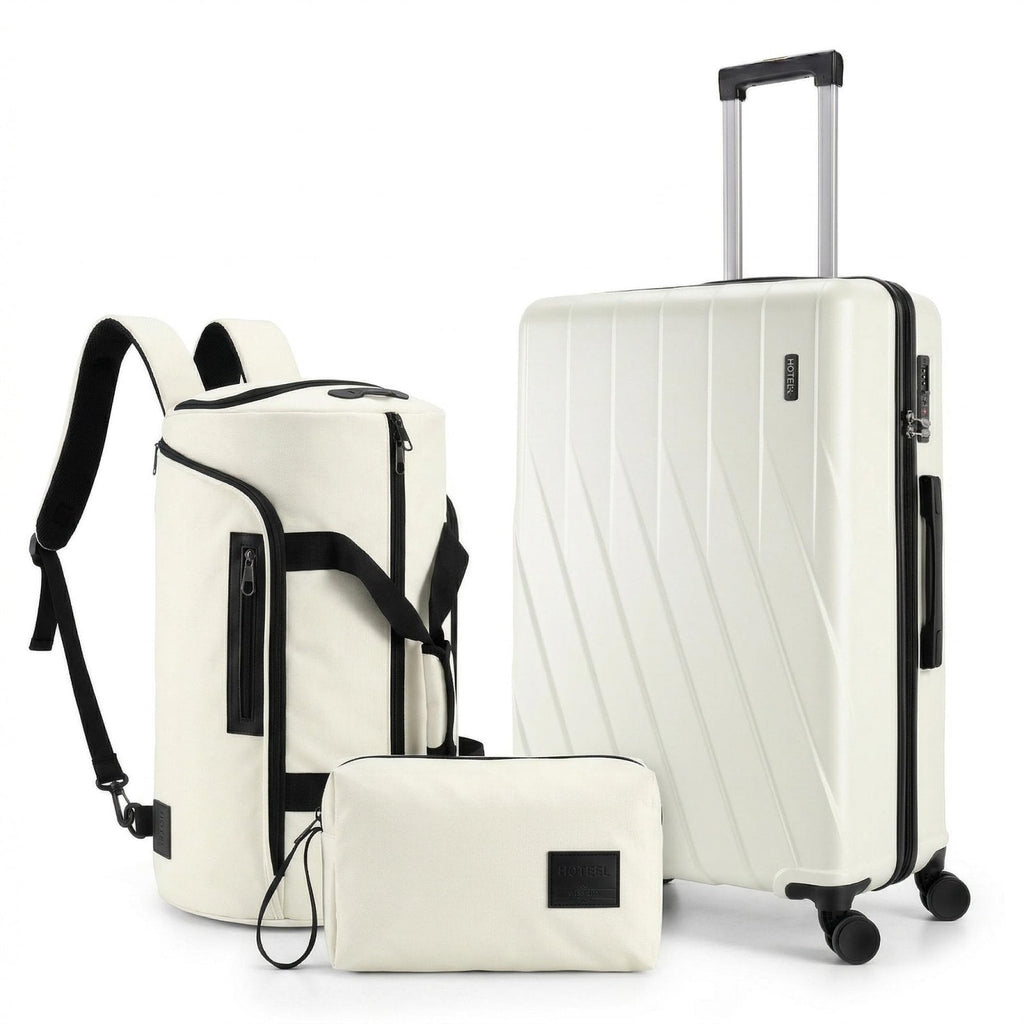 Hoteel Luggage Sets 3 Piece PC Hardside, 4-Year Warranty, Luggage Set with Spinner Wheels, TSA Lock, YKK Zipper, Lightweight Carry on Luggage, 20" Suitcase with Fitness Duffel & Organizer, Beige
