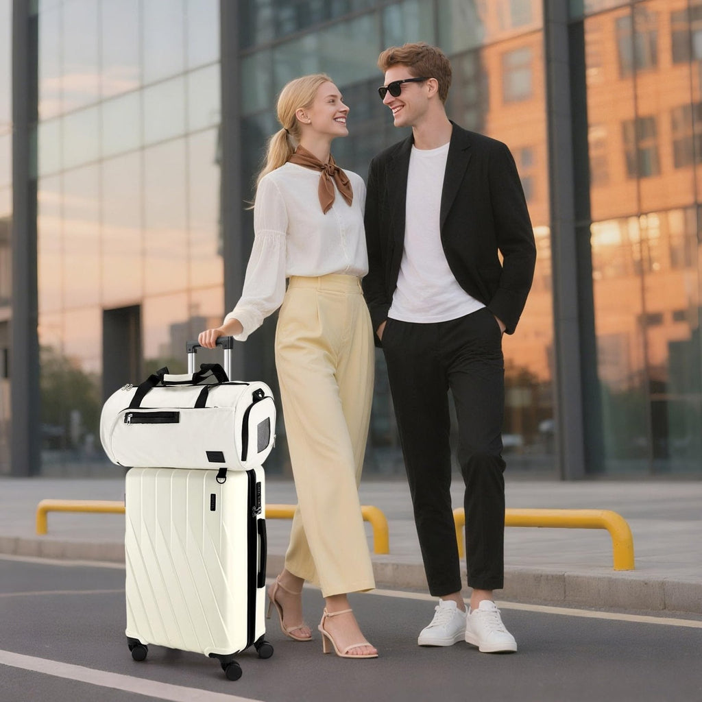 Hoteel Luggage Sets 3 Piece PC Hardside, 4 - Year Warranty, Luggage Set with Spinner Wheels, TSA Lock, YKK Zipper, Lightweight Carry on Luggage, 20" Suitcase with Fitness Duffel & Organizer, Beige