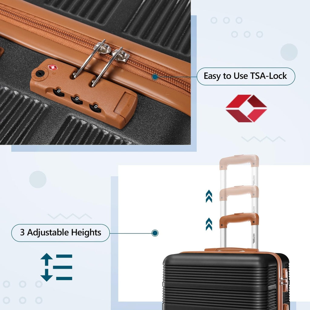 Hoteel Luggage Sets 3 Piece with Spinner Wheels TSA Lock (4 - YEAR WARRANTY), Durable Suitcase Lightweight Travel Hardshell PC+ABS Large Carry on Luggage for Men&Women, Gloss Black (20/24/28in)