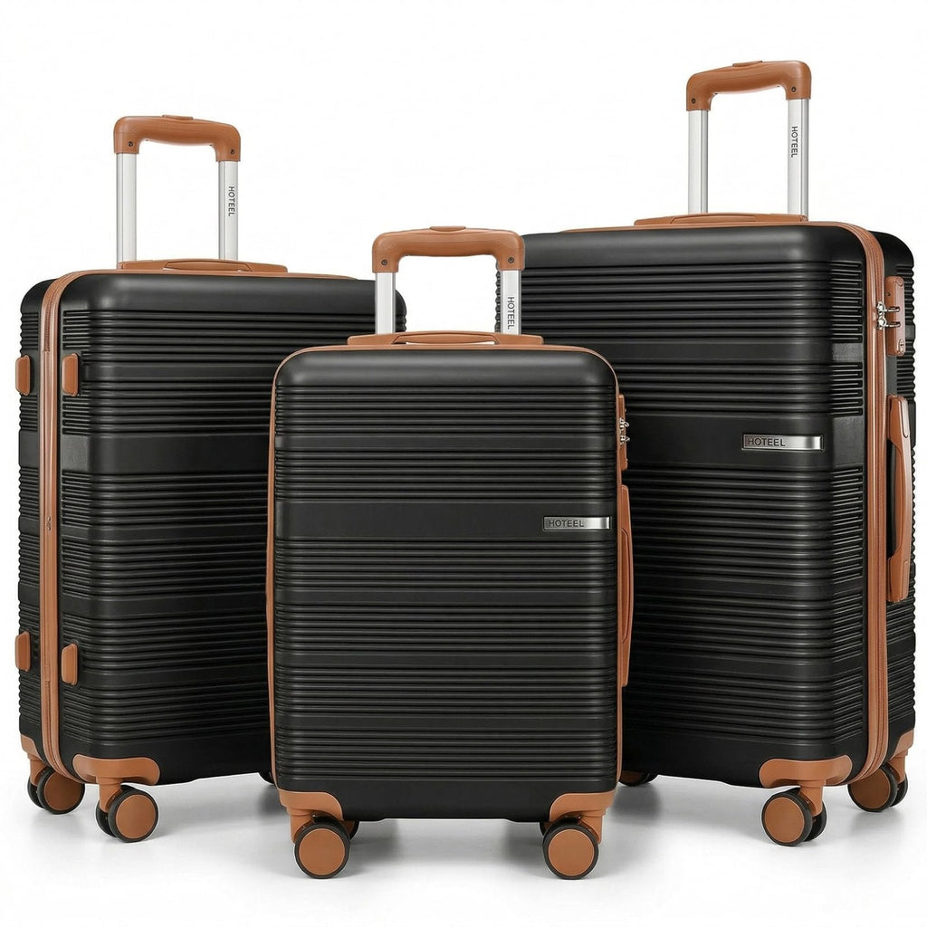 Hoteel Luggage Sets 3 Piece with Spinner Wheels TSA Lock (4-YEAR WARRANTY), Durable Suitcase Lightweight Travel Hardshell PC+ABS Large Carry on Luggage for Men&Women, Gloss Black (20/24/28in)