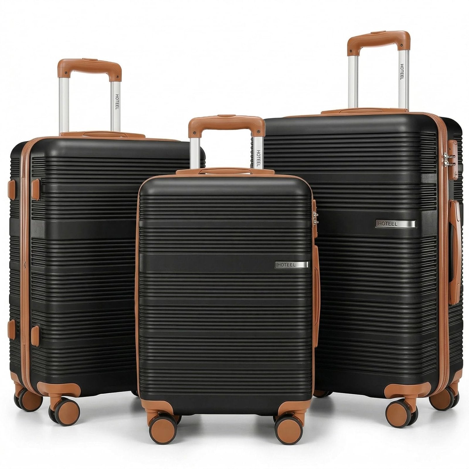 Hoteel Luggage Sets 3 Piece with Spinner Wheels TSA Lock (4-YEAR WARRANTY), Durable Suitcase Lightweight Travel Hardshell PC+ABS Large Carry on Luggage for Men&Women, Gloss Black (20/24/28in)