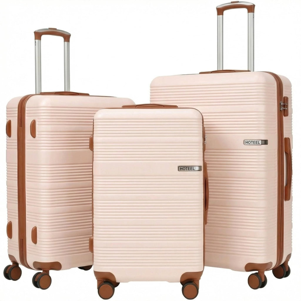 Hoteel Luggage Sets 3 Piece,(4-YEARS WARRANTY) ABS+PC Durable Lightweight Hard Shell Luggage Sets With TSA Lock For Travel,Business Trip, Suitcase Set 20 24 28 Inch, Beige