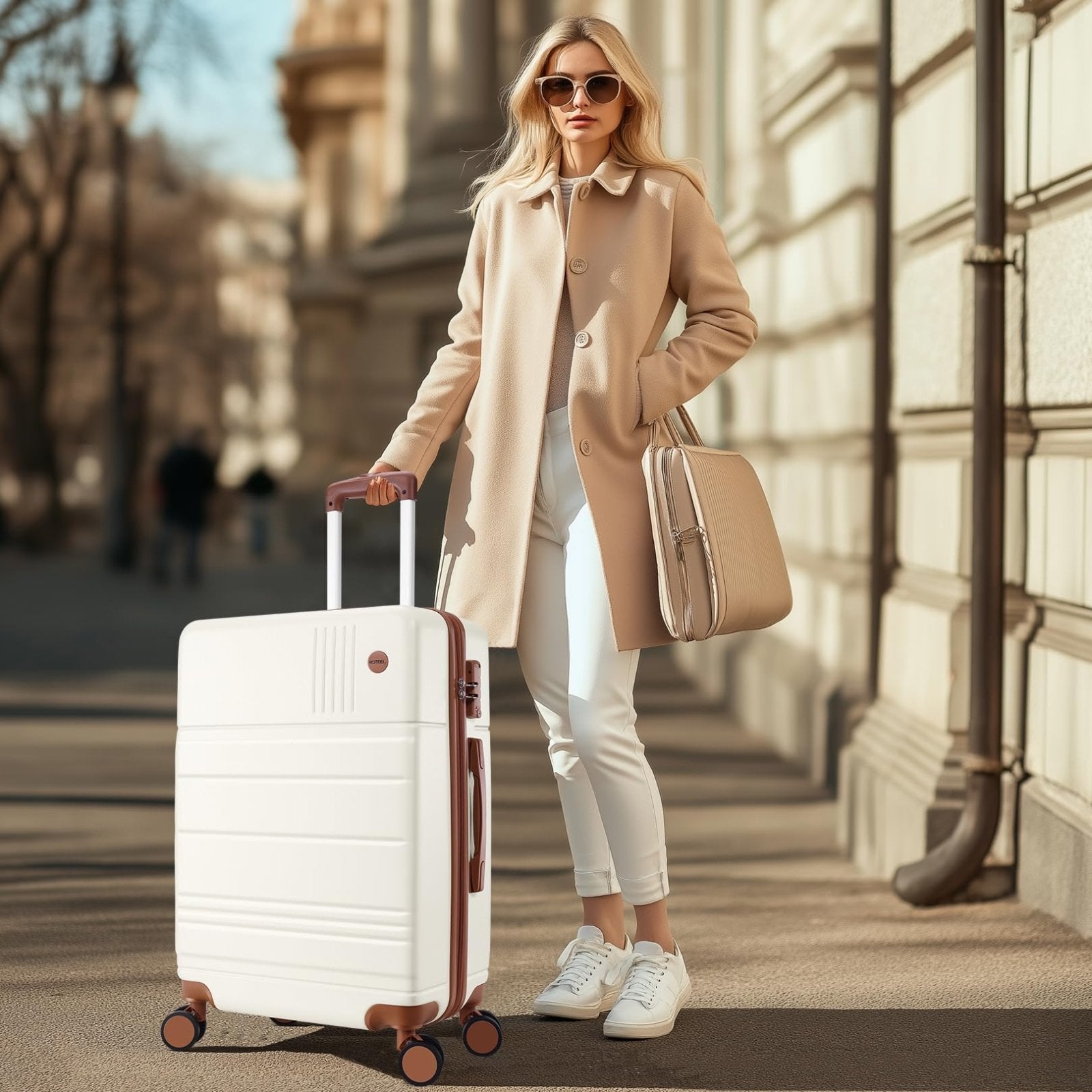 Hoteel Luggage Sets 4 Piece, 4 - Year Warranty, Carry - On Luggage with Dual - Spinner Wheels, PC+ABS Hardside Suitcase Set with TSA Lock, Large Checked Travel Suitcases, Beige(16/20/24/28)