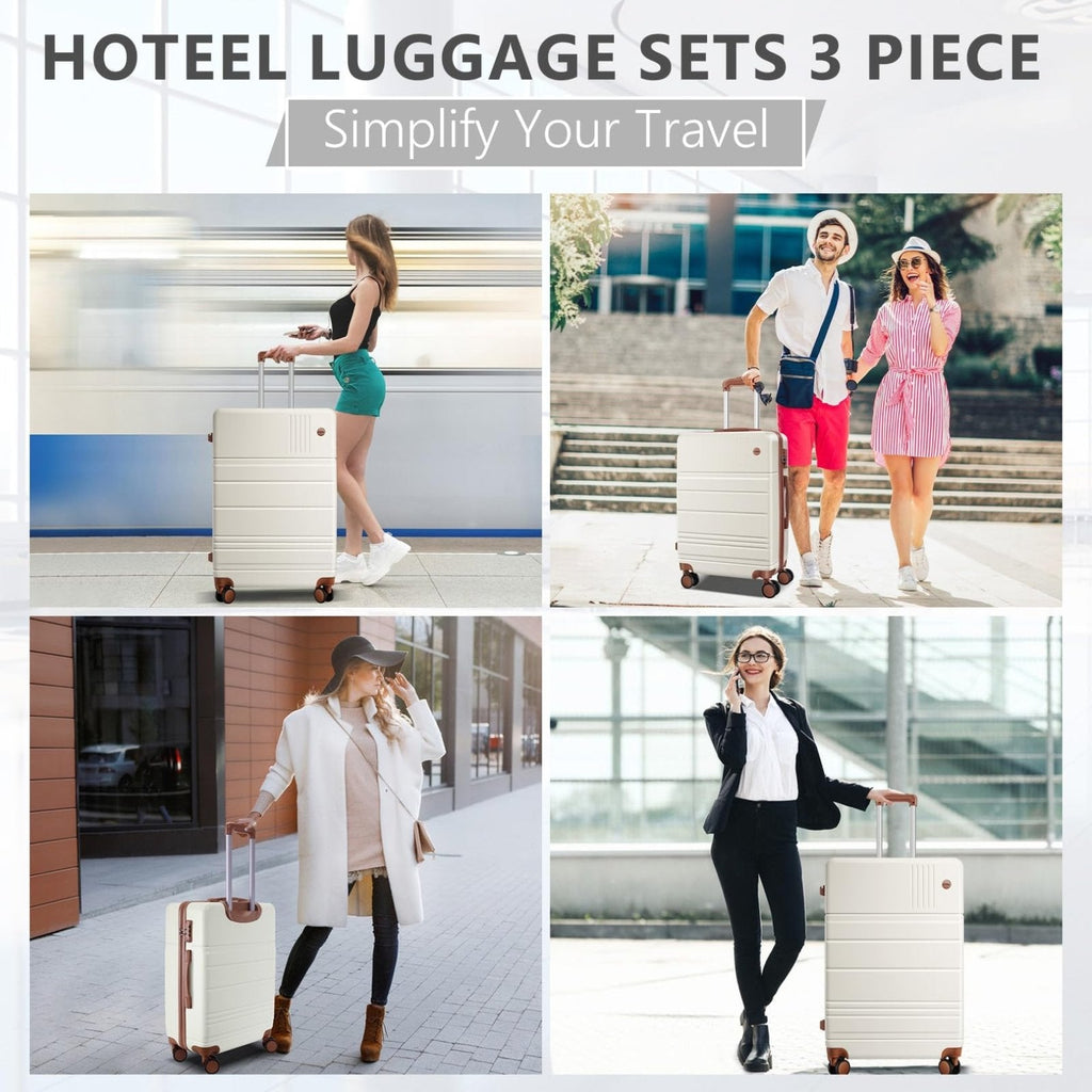 Hoteel Luggage Sets 4 Piece, 4 - Yr Warranty Durable Suitcase Dual - Spinner Wheel TSA Lock, Lightweight Travel Hardshell PC+ABS Carry on Luggage for Men&Women, Beige(16/20/24/28 inch)