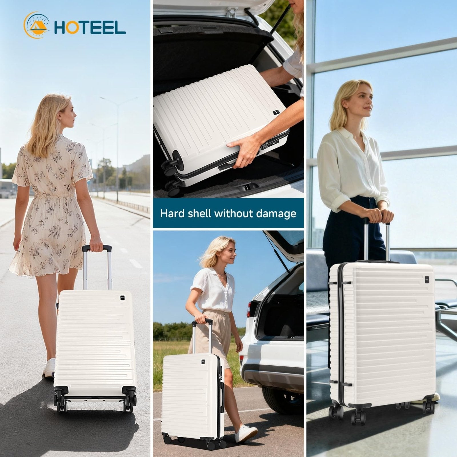 Hoteel Luggage Sets 5 Piece, 4 - Year Warranty, Carry - On Luggage with Dual - Spinner Wheels, PC+ABS Hardside Suitcase Set with TSA Lock, Durable Large Suitcase, Beige(20/24/28/DB/TB)
