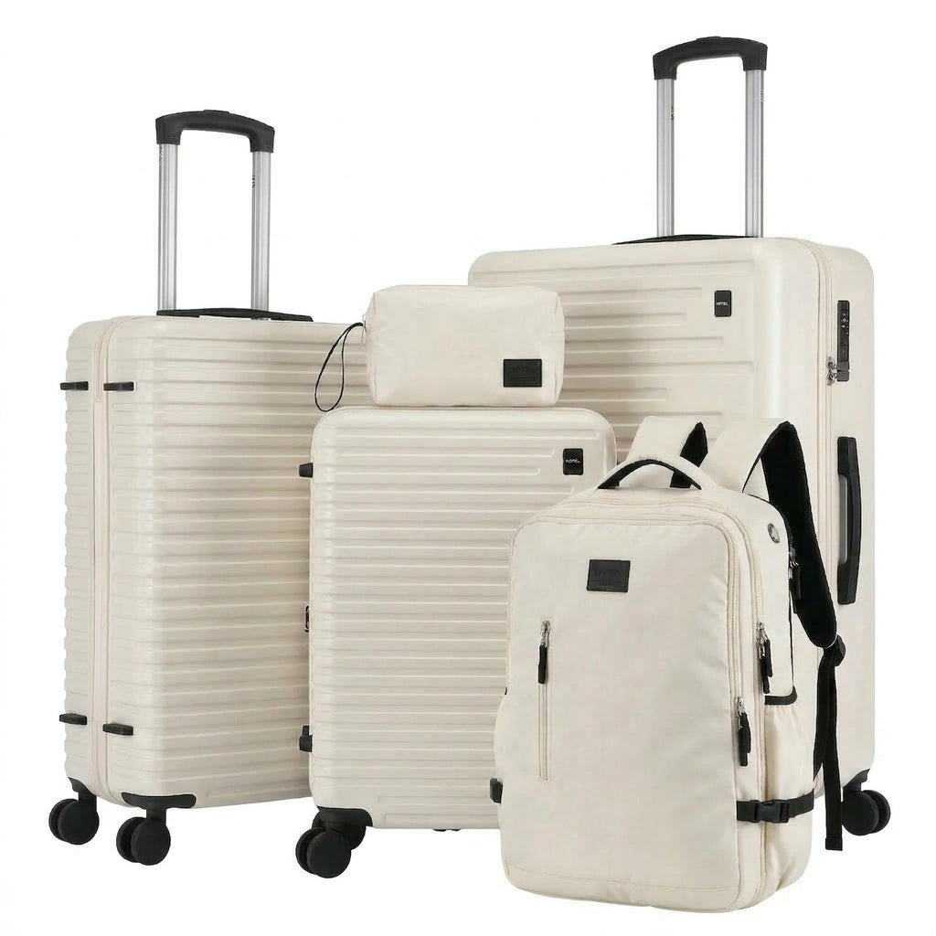 Hoteel Luggage Sets 5 Piece, 4-Year Warranty, Carry-On Luggage with Dual-Spinner Wheels, PC+ABS Hardside Suitcase Set with TSA Lock, Durable Large Suitcase, Beige(20/24/28/DB/TB)