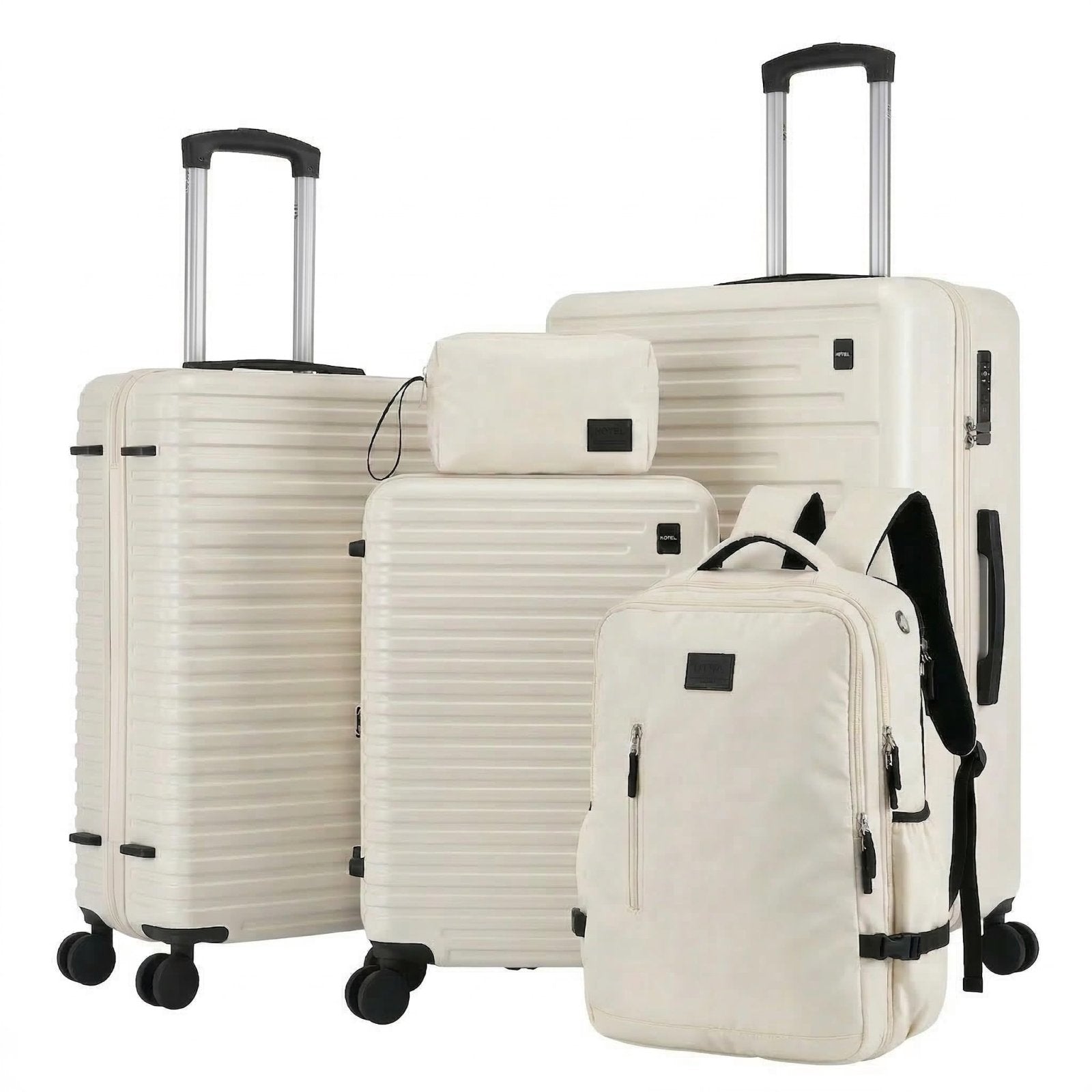 Hoteel Luggage Sets 5 Piece, 4-Year Warranty, Carry-On Luggage with Dual-Spinner Wheels, PC+ABS Hardside Suitcase Set with TSA Lock, Durable Large Suitcase, Beige(20/24/28/DB/TB)