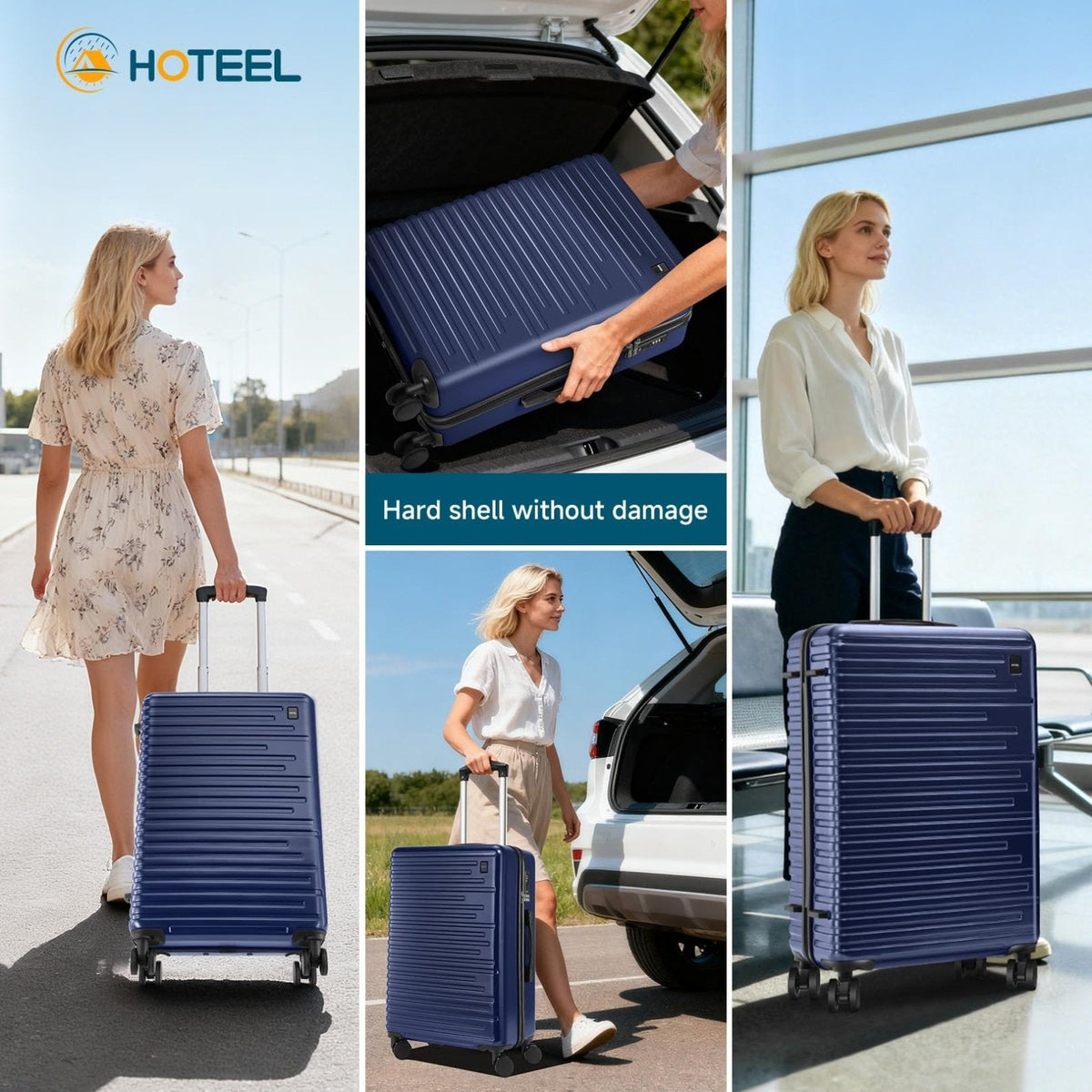 Hoteel Luggage Sets 5 Piece, 4 - Year Warranty, Carry - On Luggage with Dual - Spinner Wheels, PC+ABS Hardside Suitcase Set with TSA Lock, Durable Large Suitcase, Dark Blue(20/24/28/DB/TB)