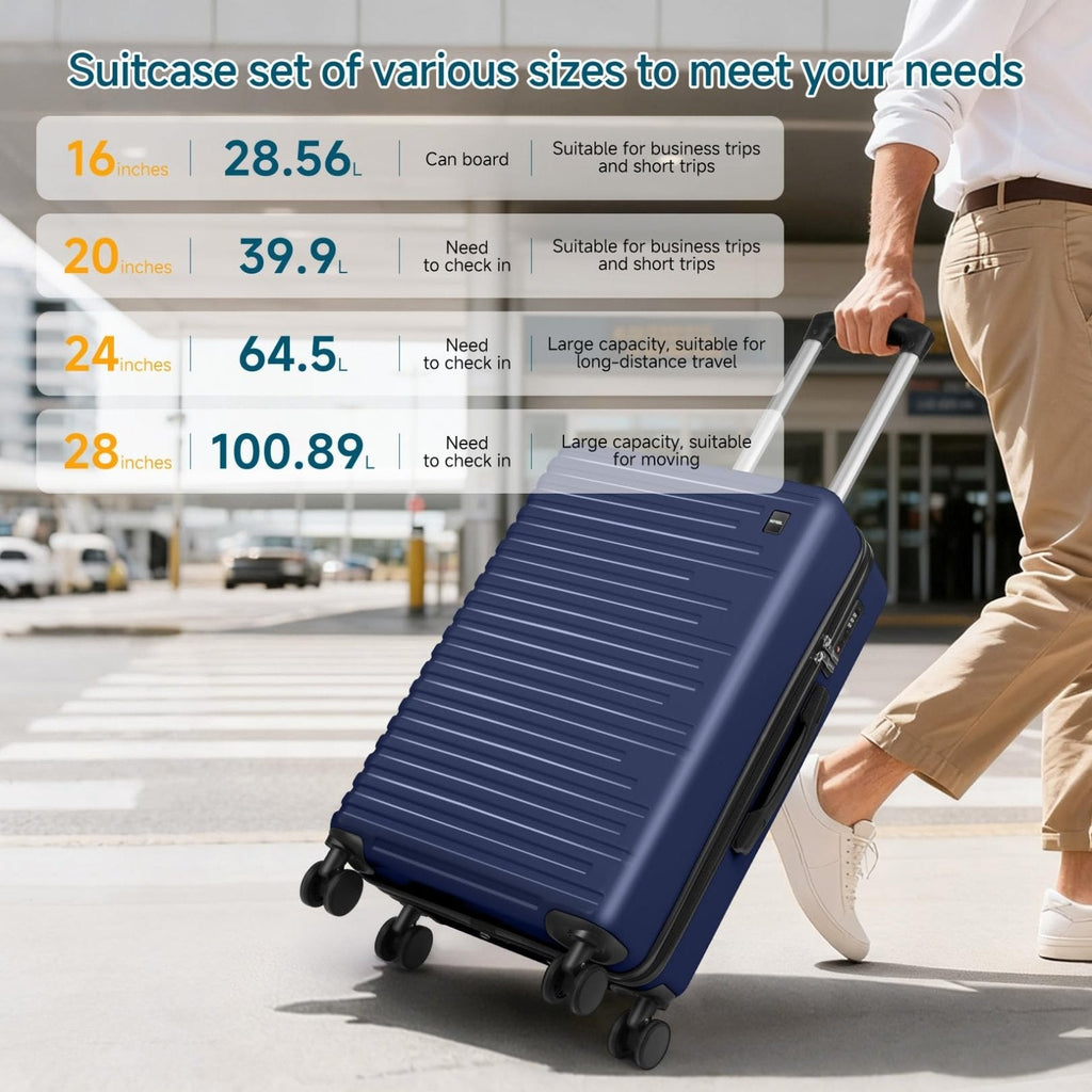 Hoteel Luggage Sets 5 Piece, 4 - Year Warranty, Carry - On Luggage with Dual - Spinner Wheels, PC+ABS Hardside Suitcase Set with TSA Lock, Durable Large Suitcase, Dark Blue(20/24/28/DB/TB)