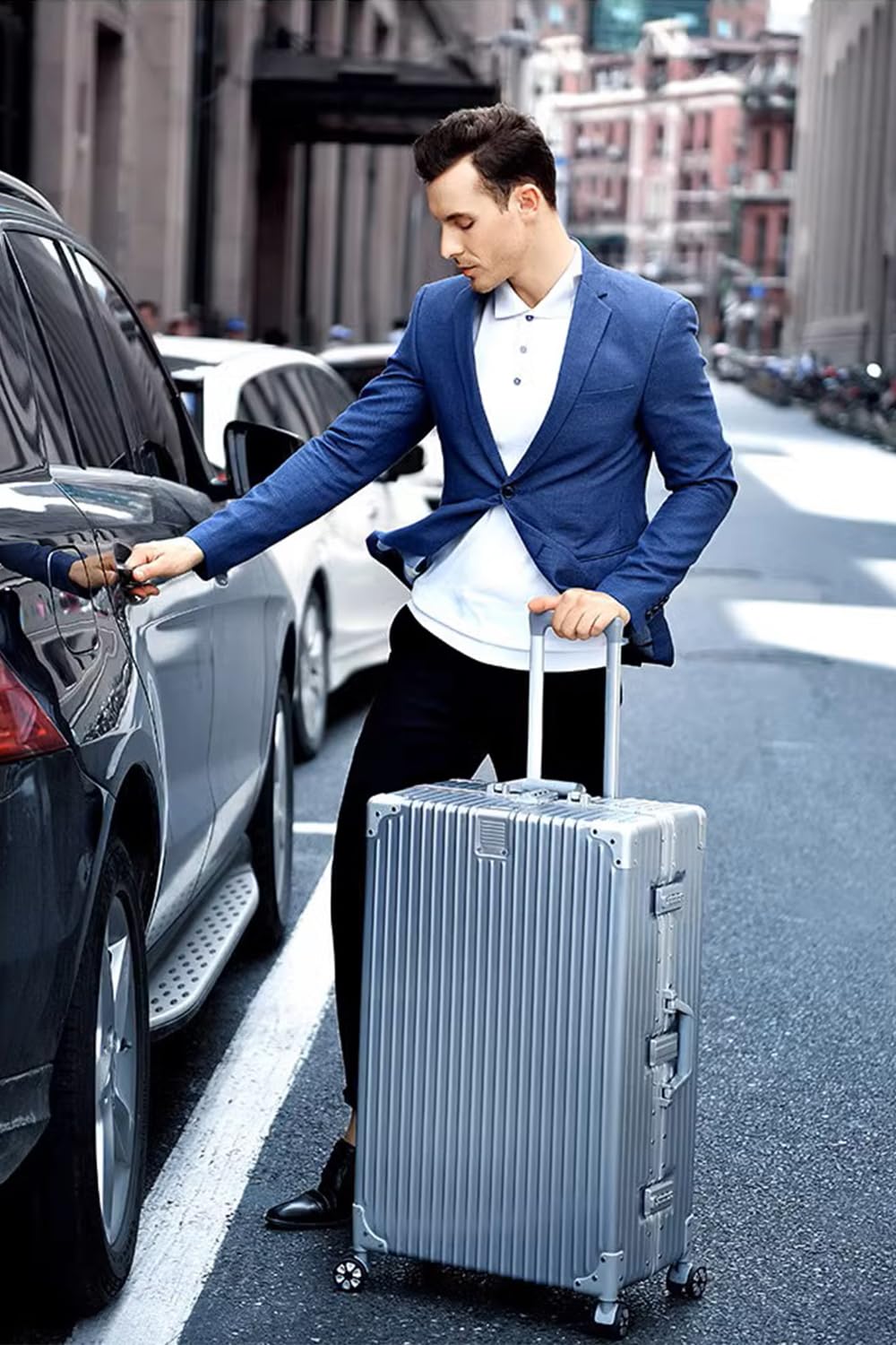 HotWay 3 - Piece Luggage Sets with Aluminum Frame, PC Hard Shell Suitcase with Spinner Wheels and TSA Lock, Large Suitcase for Travel, Silver