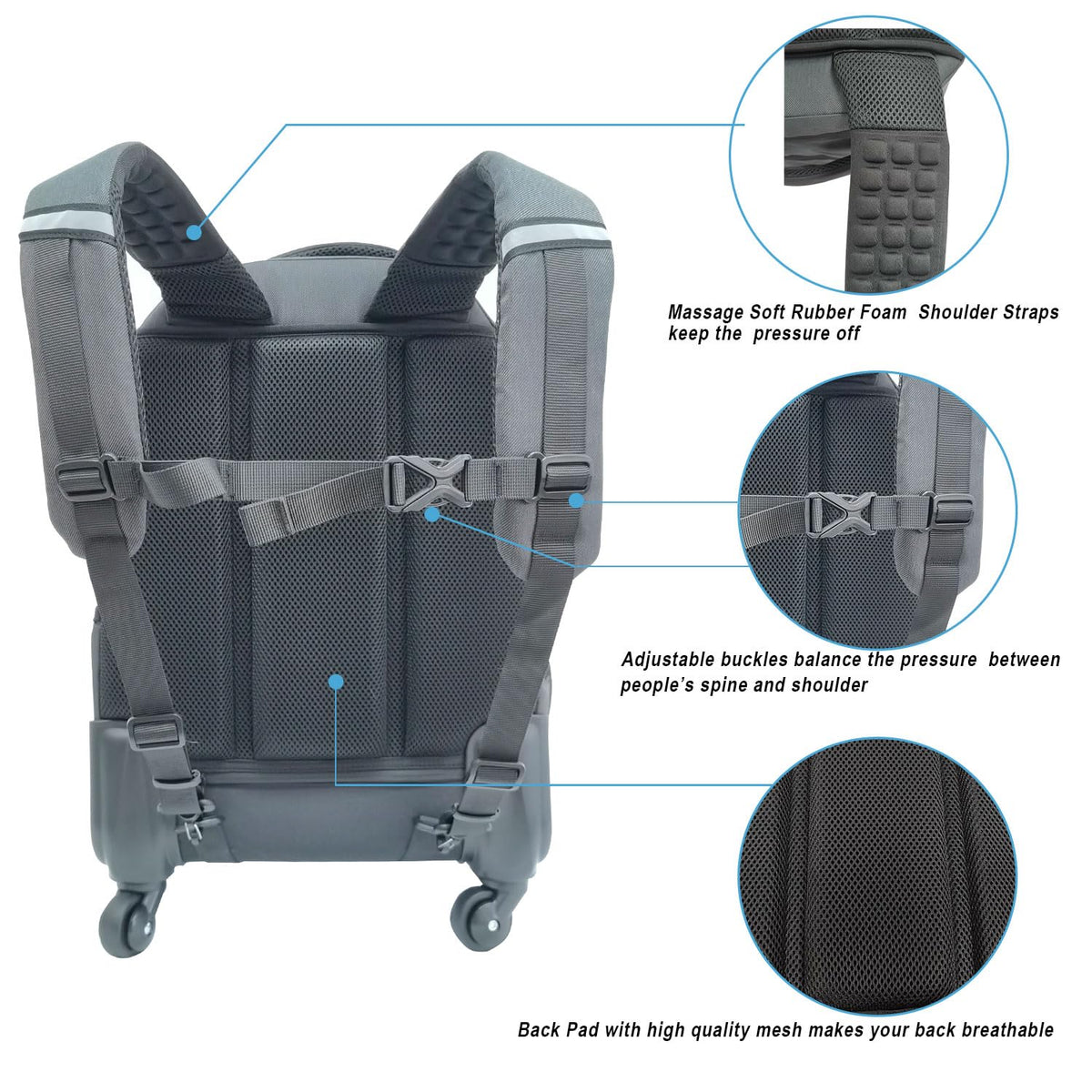 HSYKING 20 Inches Water - resistant Rolling Laptop Backpack Wheeled Backpack for Adult, Business People and Travel Commuter Carry - on Luggage with Spinner Wheels Travel Luggage (Black, 20 Inches)