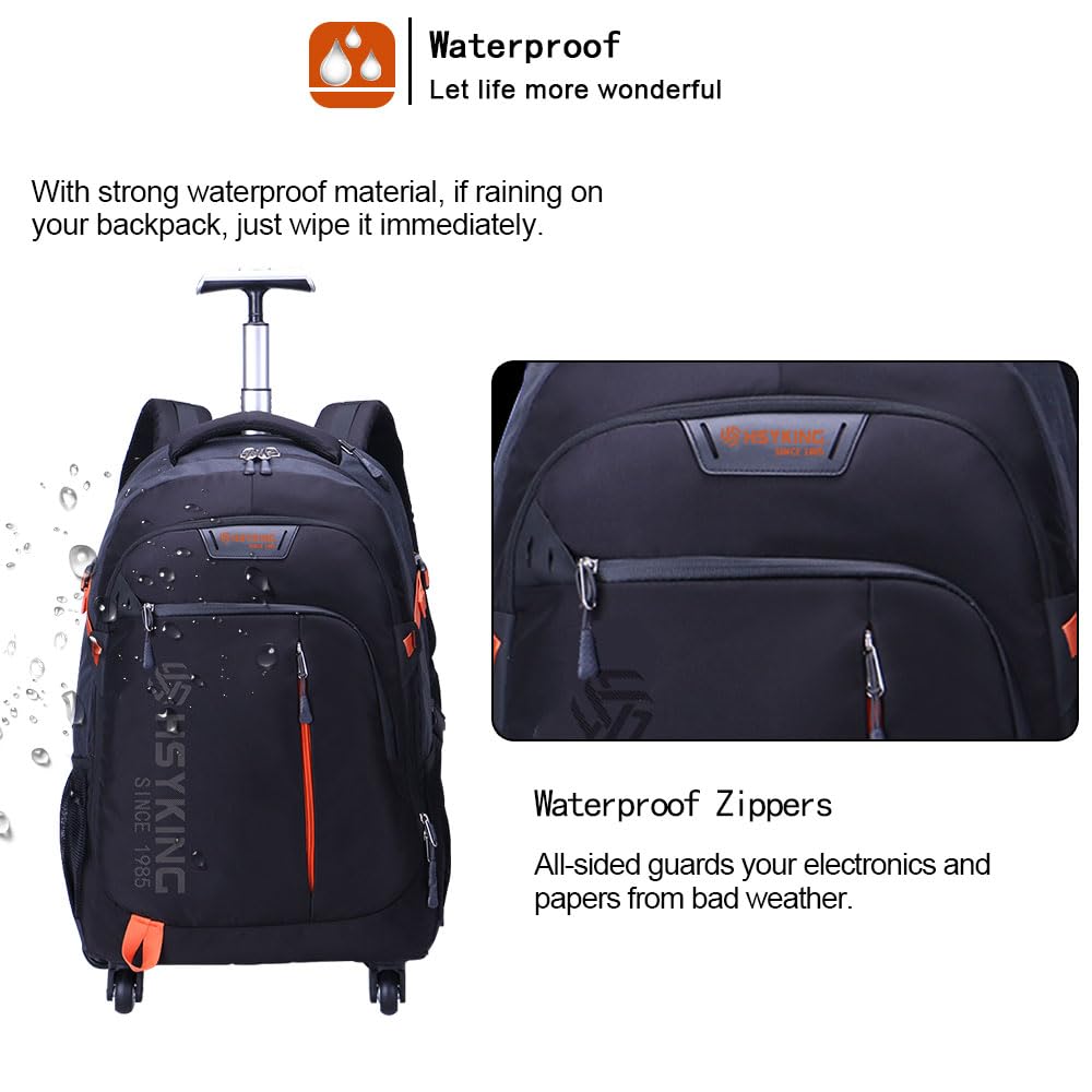 HSYKING 20 Inches Water - resistant Rolling Laptop Backpack Wheeled Backpack for Adult, Business People and Travel Commuter Carry - on Luggage with Spinner Wheels Travel Luggage (Black, 20 Inches)