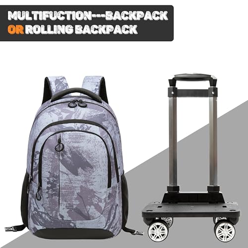 HTgroce Rolling Backpack with Wheels for Boys Roller Wheels Backpacks Big Kids Laptop Luggage Travel Suitcase for Teen Boys