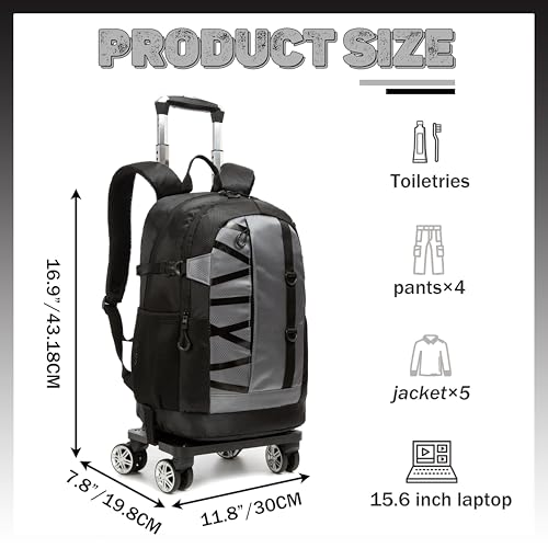 HTgroce Rolling Backpack with Wheels for Boys Roller Wheels Backpacks Big Kids Laptop Luggage Travel Suitcase for Teen Boys