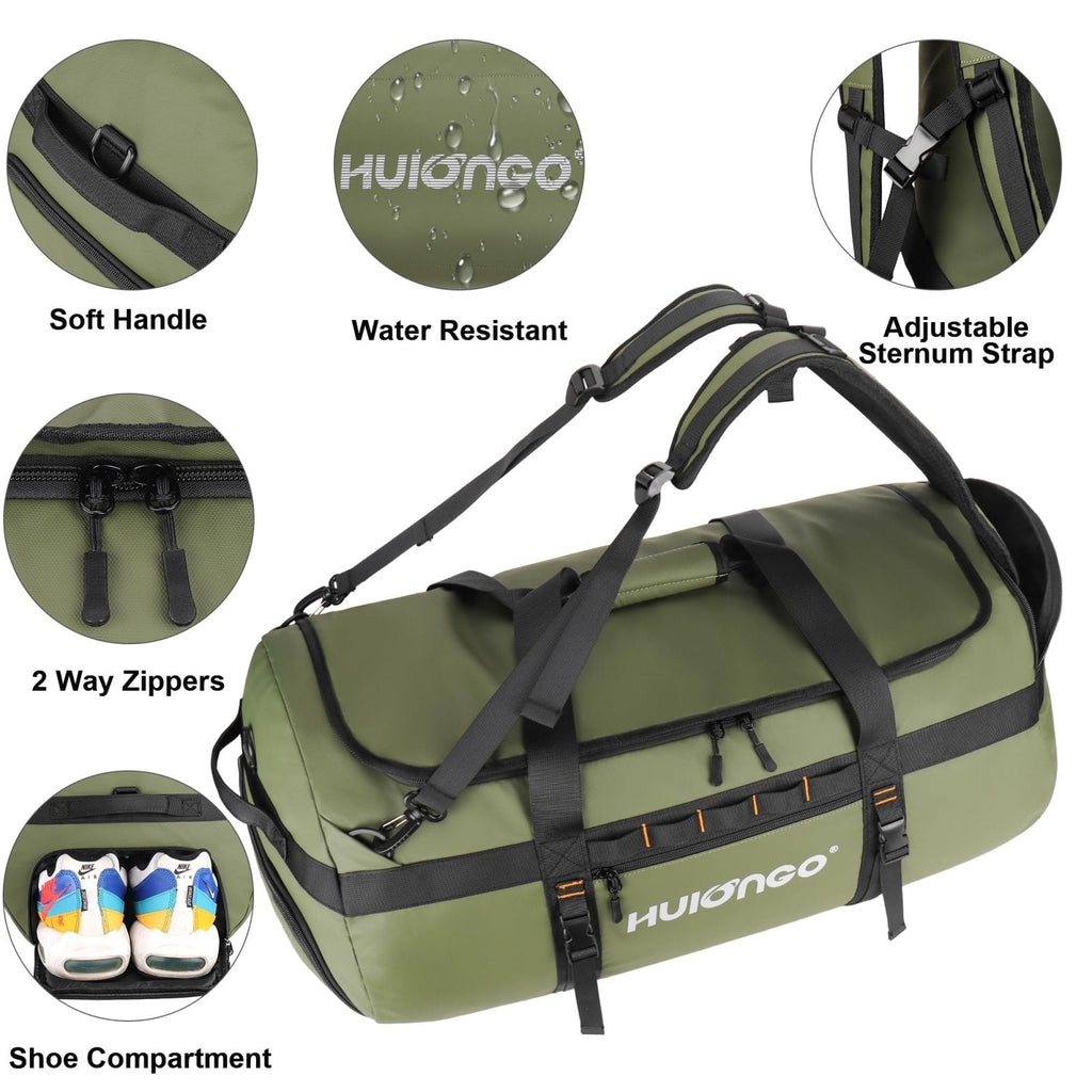 Hulongo 40L/60L/90L Large Waterproof Duffle Bag Backpack for Men, Mens Duffel Backpack Bags for Traveling, Heavy Duty (Green, 60L)