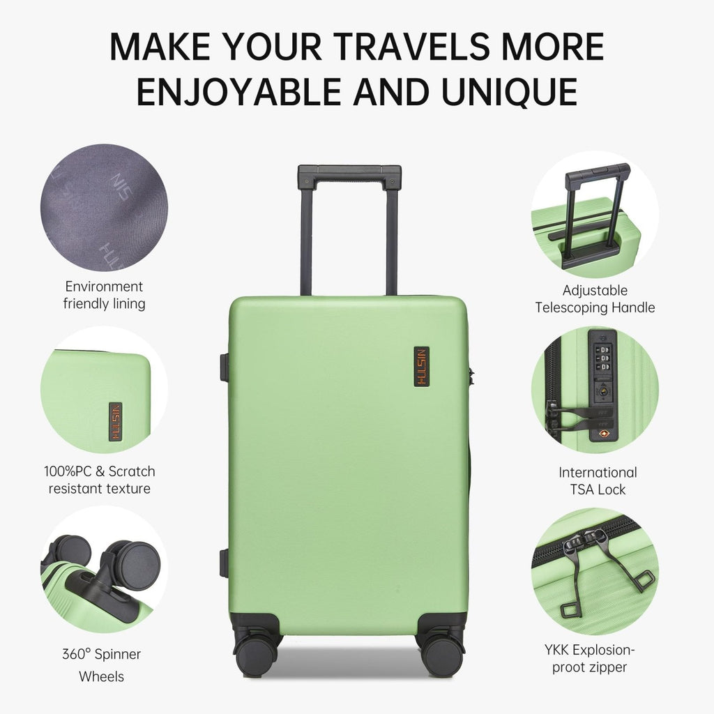 Hulsin Carry on Luggage 22x14x9 Airline Approved, 20 Inch Carry - on Suitcase, Hard Shell Luggage with Spinner Wheels, Hardside Small Rolling Suitcase with TSA Lock for Travel (Green, 20 Inch)