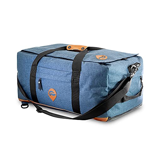 Hybrid Backpack/Duffle - Smell Proof - Weather Resistant - With Combo Lock (Navi Denim) US PATENT NUMBER D819327