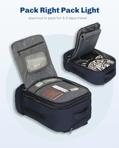 Hynes Eagle Rolling Backpack 42L Backpack with Wheels Airline Approved Carry on Luggage Laptop Travel Suitcase Bag for Women Men Dark Blue