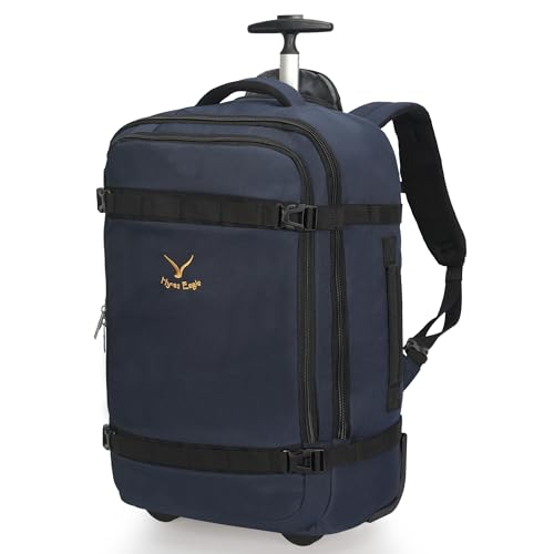 Hynes Eagle Rolling Backpack 42L Backpack with Wheels Airline Approved Carry on Luggage Laptop Travel Suitcase Bag for Women Men Dark Blue