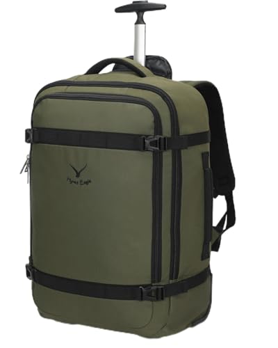 Hynes Eagle Rolling Backpack 42L Backpack with Wheels Airline Approved Carry on Luggage Laptop Travel Suitcase Bag for Women Men Dark Green