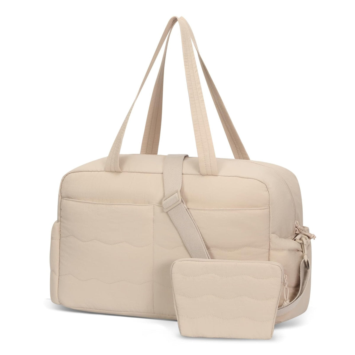 Hynes Eagle Travel Duffel Bag for Women with Toiletry Accessories Pouch Quilted Lightweight Overnight Weekender Carry on Bag with Wet Pocket Large Gym Puffer Tote Bag 31L Camel