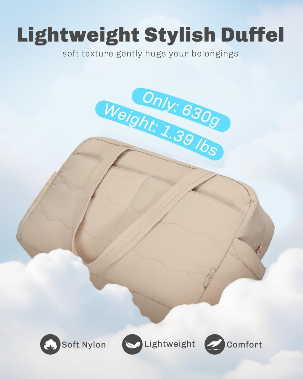 Hynes Eagle Travel Duffel Bag for Women with Toiletry Accessories Pouch Quilted Lightweight Overnight Weekender Carry on Bag with Wet Pocket Large Gym Puffer Tote Bag 31L Camel