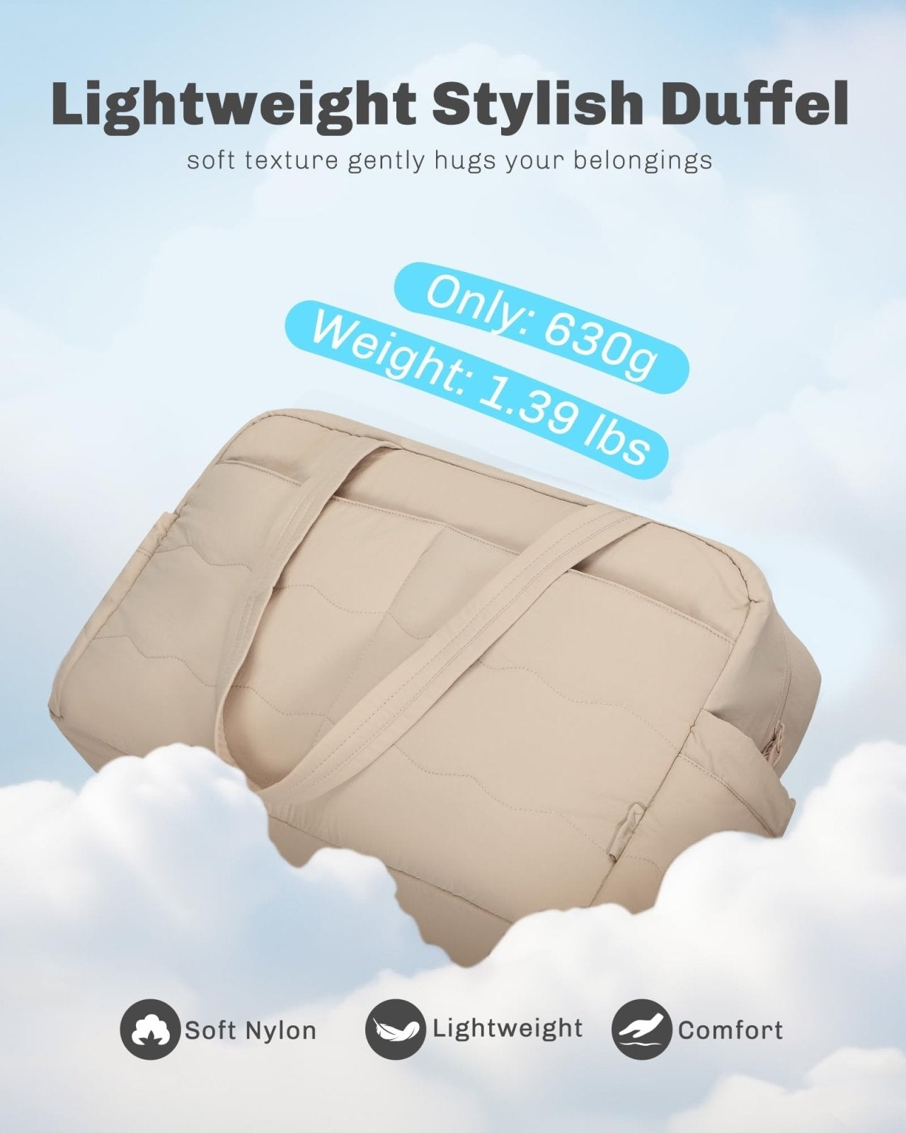 Hynes Eagle Travel Duffel Bag for Women with Toiletry Accessories Pouch Quilted Lightweight Overnight Weekender Carry on Bag with Wet Pocket Large Gym Puffer Tote Bag 31L Camel
