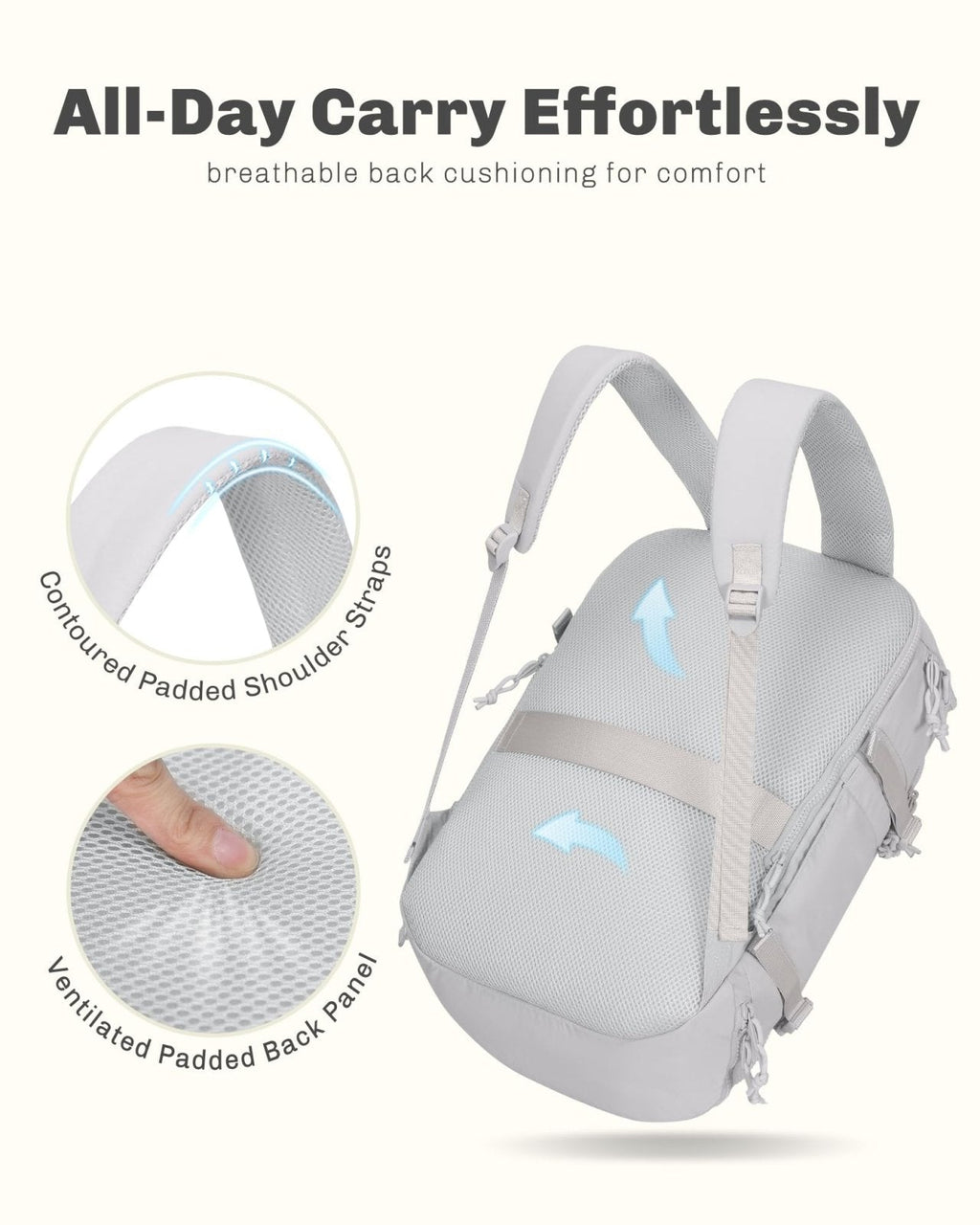 Hynes Eagle Travel Laptop Backpack 16 inches Lightweight Flight Approved Carry on Personal Item Bag Weekender Bag Daypack 20L Light Grey Blue