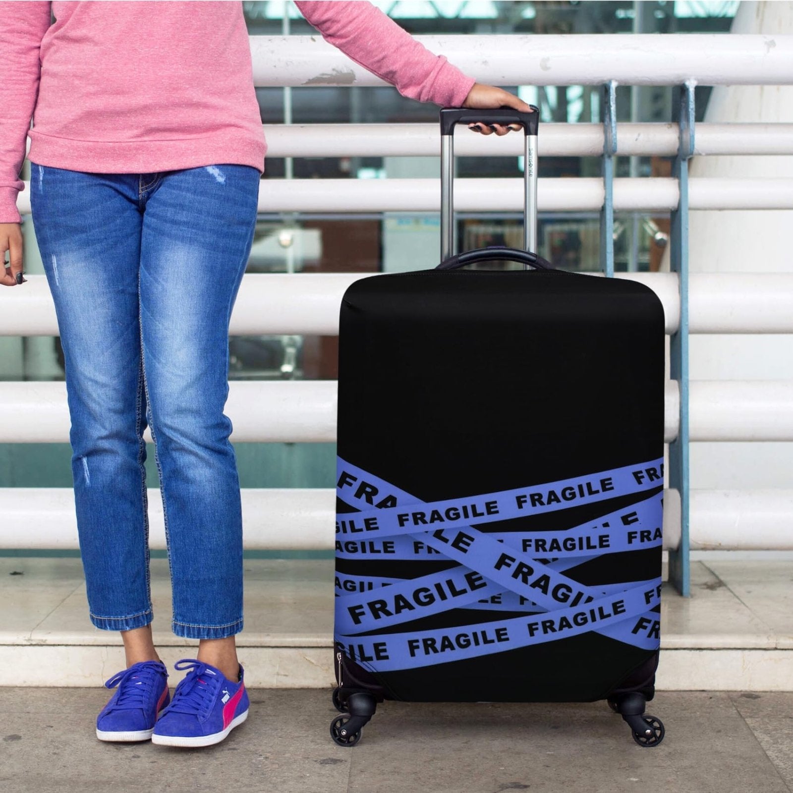 HYPER VENTURE Washable Luggage Cover - Fashion Suitcase Protector Fits 31 - 32 Inch Luggage (Fragile, XL)