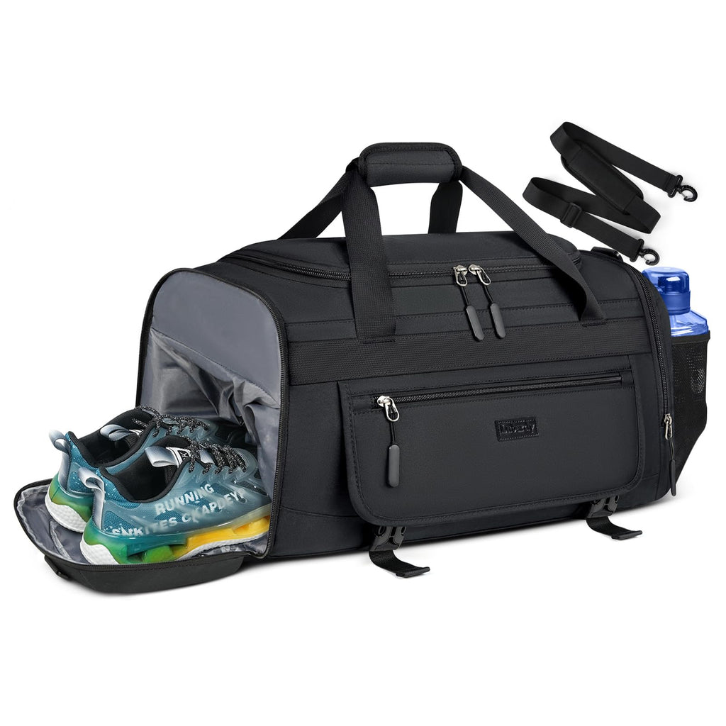 IGOLUMON Gym Bag for Men 40L Sports Duffel Bags Gym Duffle Bag Women with Shoe Compartment & Wet Pocket Water Resistant Travel Duffel Bag Lightweight Weekender Overnight Bag Black