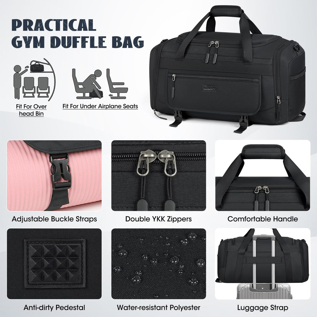 IGOLUMON Gym Bag for Men 40L Sports Duffel Bags Gym Duffle Bag Women with Shoe Compartment & Wet Pocket Water Resistant Travel Duffel Bag Lightweight Weekender Overnight Bag Black
