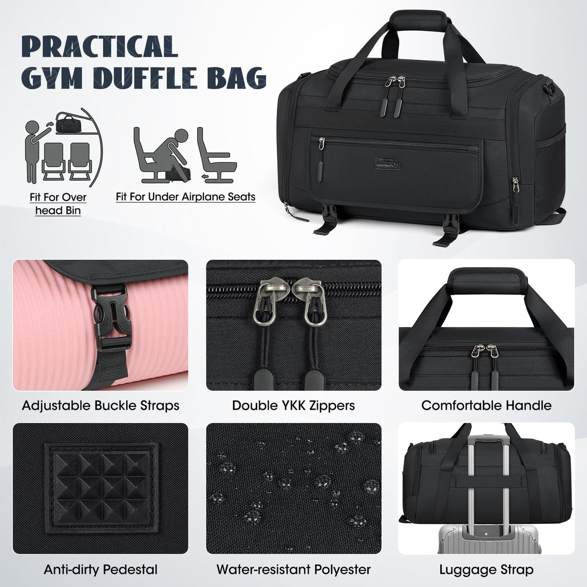 IGOLUMON Gym Bag for Men 40L Sports Duffel Bags Gym Duffle Bag Women with Shoe Compartment & Wet Pocket Water Resistant Travel Duffel Bag Lightweight Weekender Overnight Bag Black