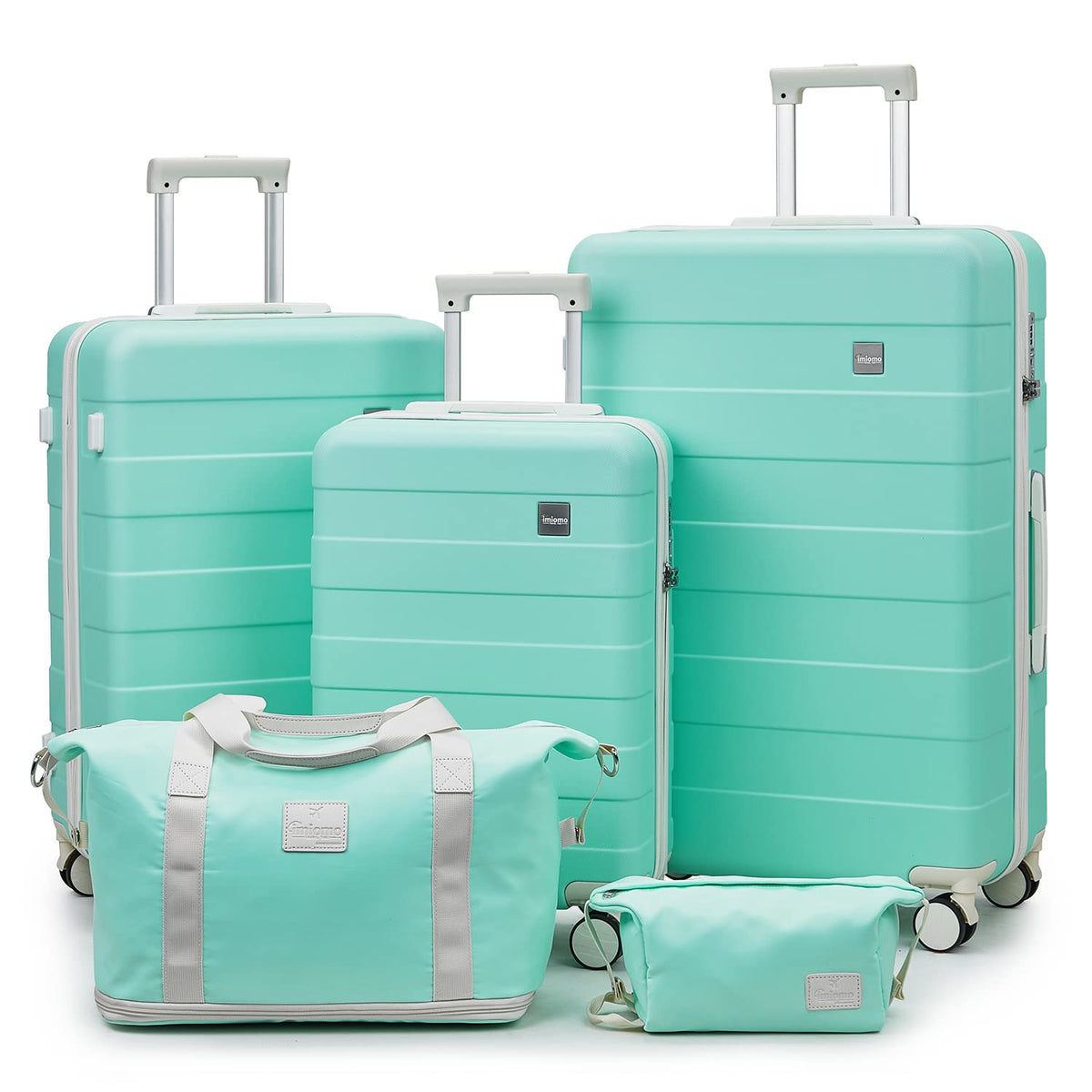 imiomo 3 Piece Luggage Sets,Suitcase with Spinner Wheels,Luggage Set Clearance for Women Man, Lightweight Rolling Hardside Travel Luggage with TSA Lock (Green, 5PCS)