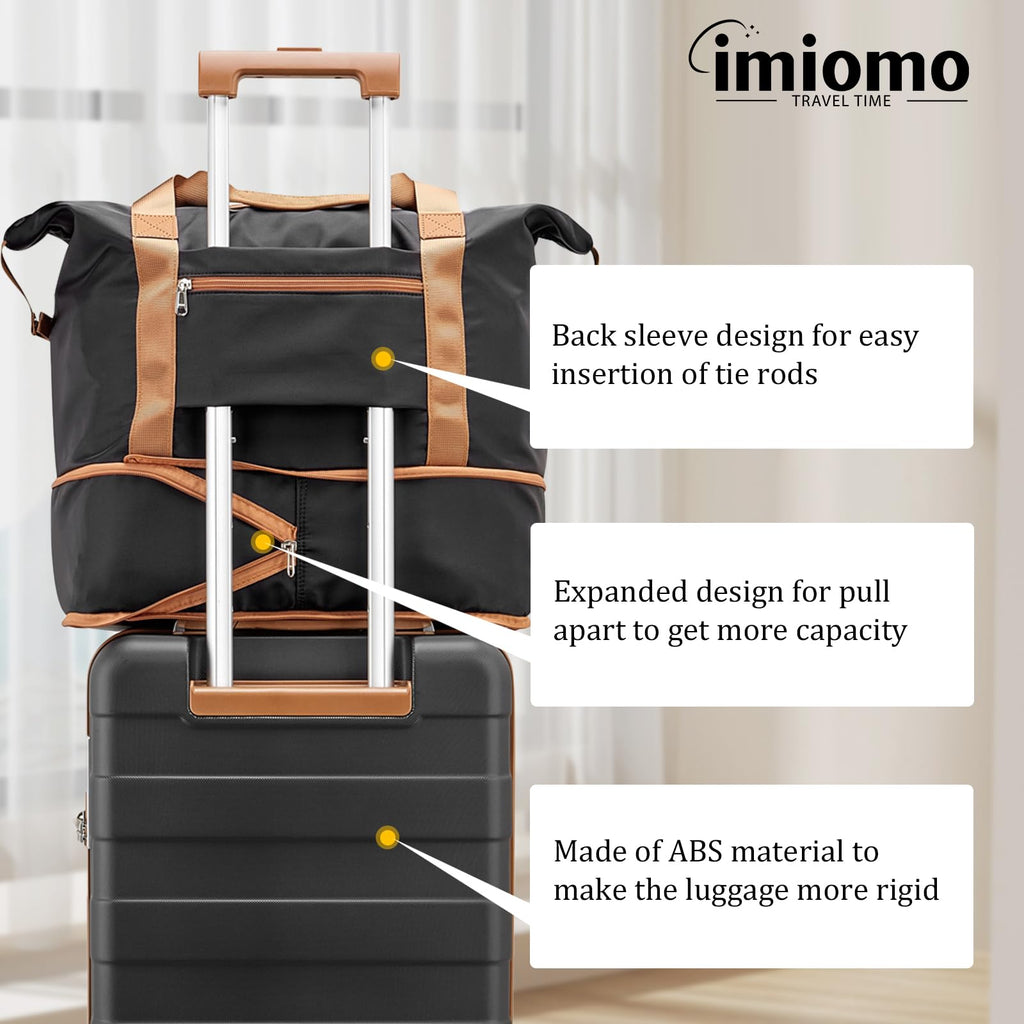 imiomo Hard Shell Luggage Sets 5 Piece for Women, Lightweight Hardside Rolling Suitcase Set with Spinner Wheels and TSA Lock, Black