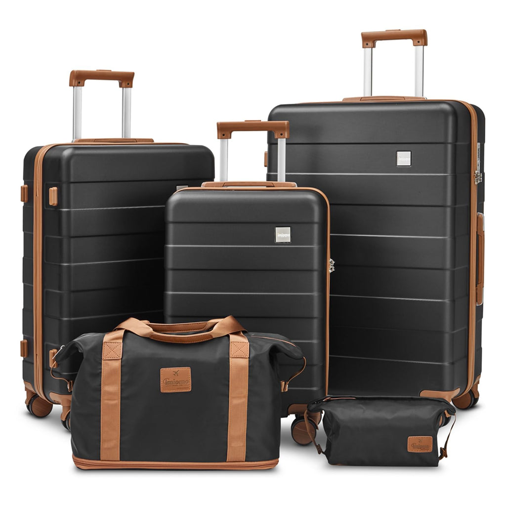 imiomo Hard Shell Luggage Sets 5 Piece for Women, Lightweight Hardside Rolling Suitcase Set with Spinner Wheels and TSA Lock, Black