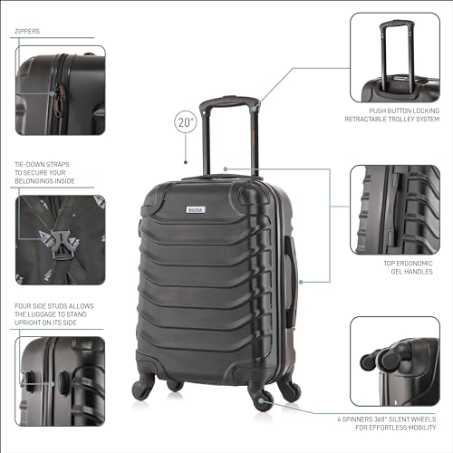 InUSA ENDURANCE Luggage with Spinner Wheels | Durable Lightweight Hardshell Suitcase, Spacious Travel Bag with Handle and Trolley | 20-Inch Carry On Small Luggage | Black