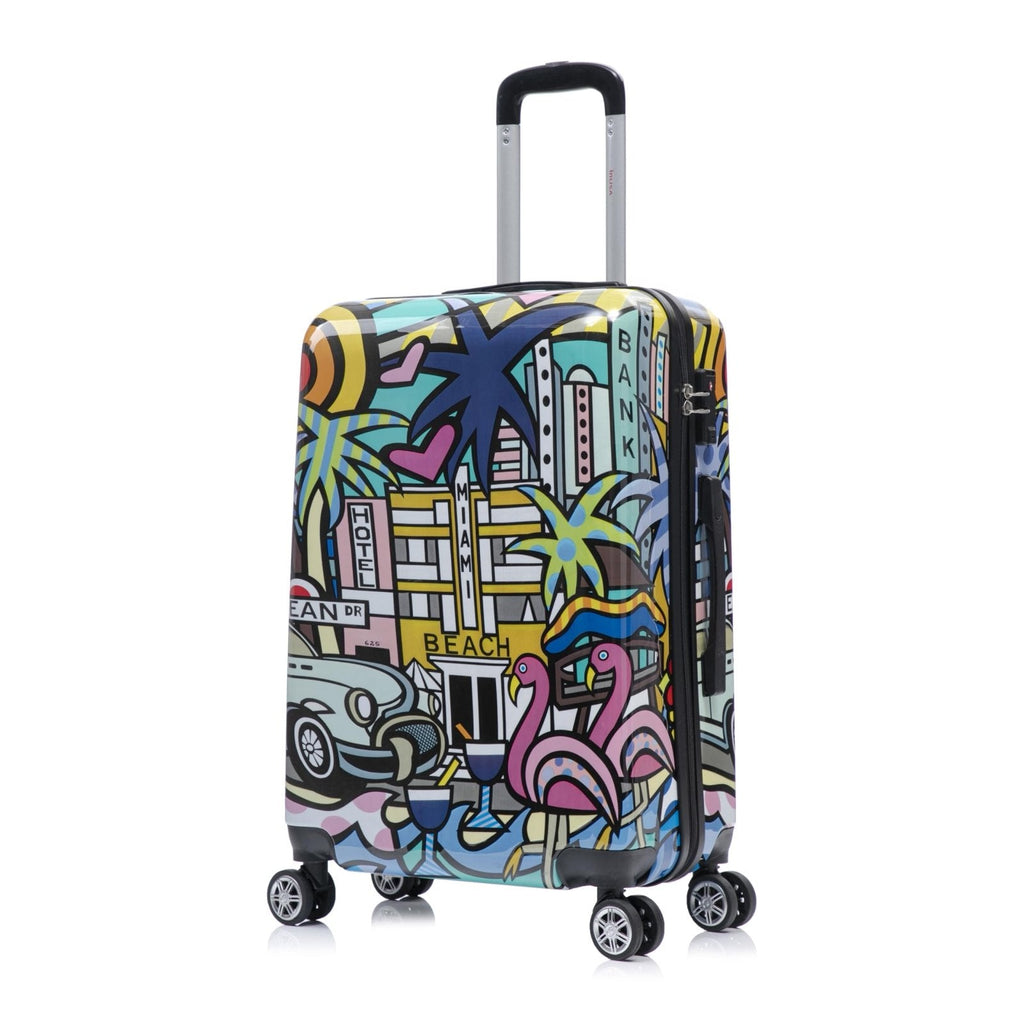 InUSA Miami Print Luggage with Spinner Wheels | Durable Lightweight Hardside Suitcase | Travel Bag with Handle and Trolley | 24-Inch Medium Checked luggage