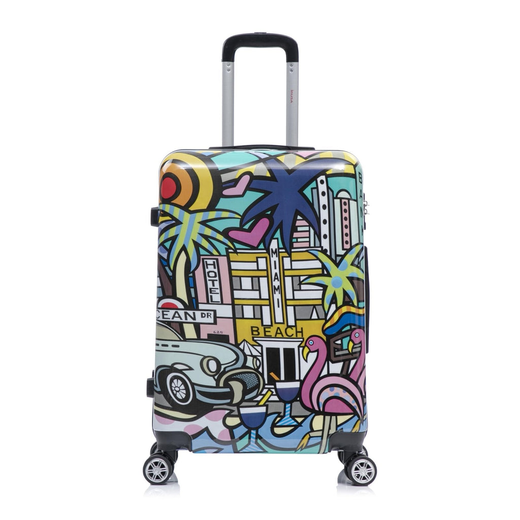 InUSA Miami Print Luggage with Spinner Wheels | Durable Lightweight Hardside Suitcase | Travel Bag with Handle and Trolley | 24 - Inch Medium Checked luggage