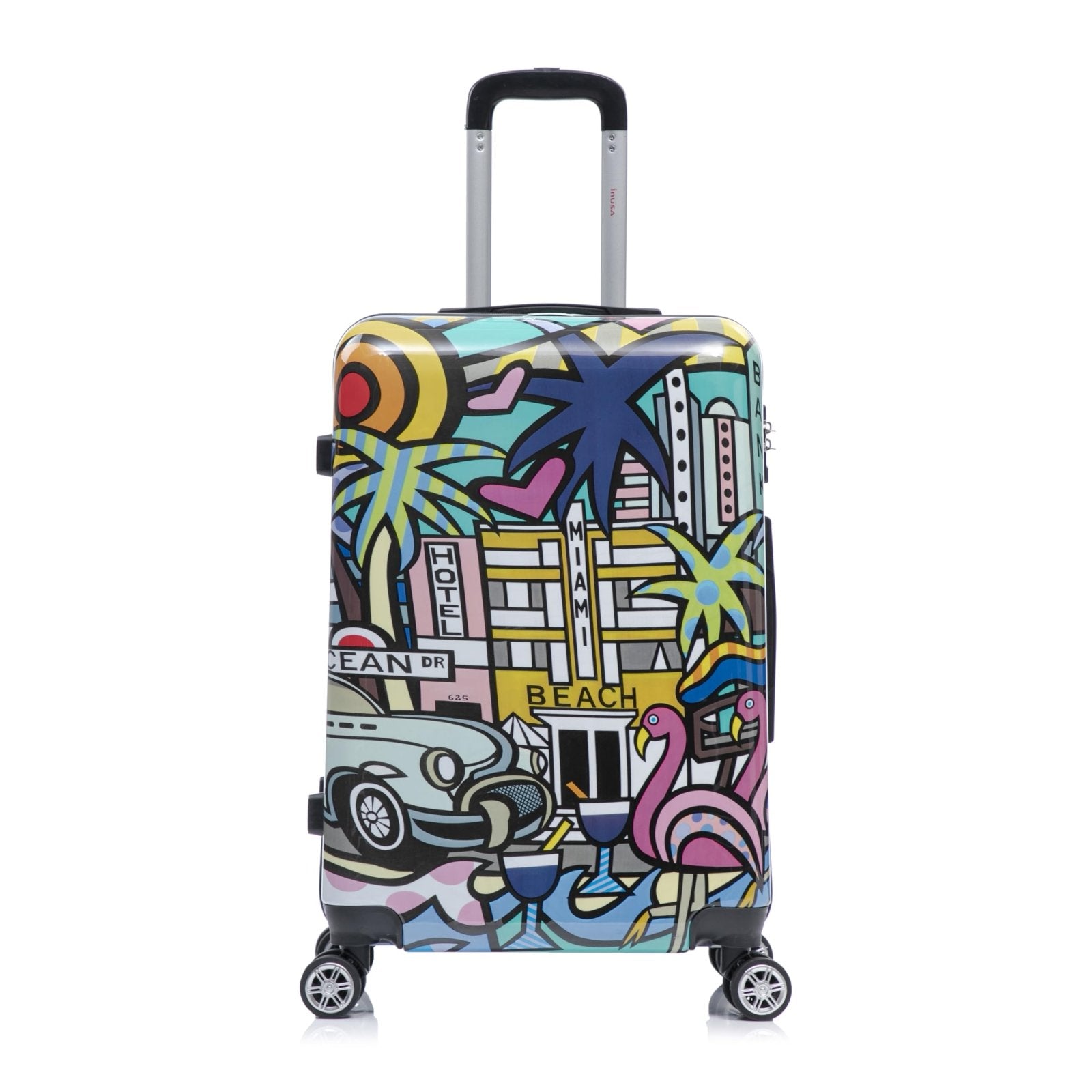 InUSA Miami Print Luggage with Spinner Wheels | Durable Lightweight Hardside Suitcase | Travel Bag with Handle and Trolley | 24 - Inch Medium Checked luggage